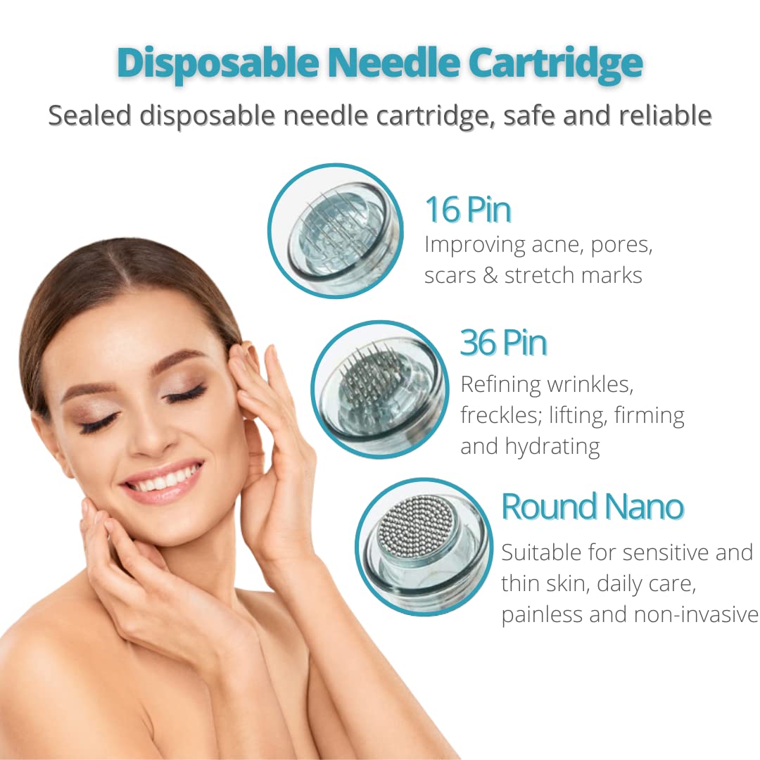 Replacement 16-Pin, 36-Pin, Nano Needle Cartridge for GloPen E6 Derma ...